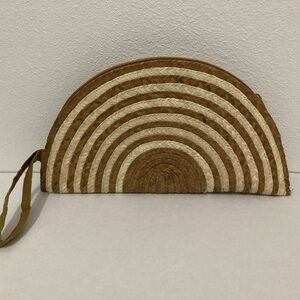 Poppy + Sage Women Purse Natural Straw Rattan Halfmoon Beige Wristlet Wallet